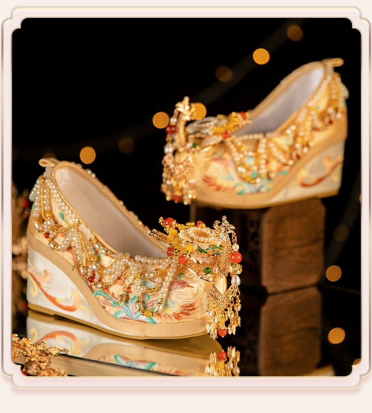 Champagne Golden Bride Chinese Wedding Shoes