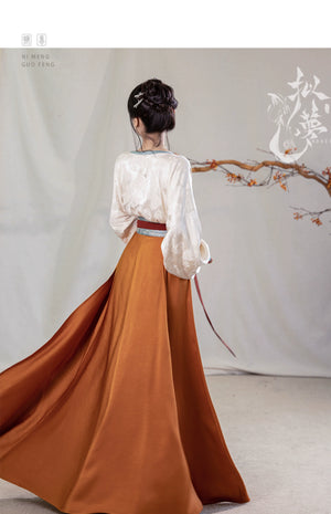 This orange modern hanfu features elegant hanfu sleeves, a stylish hanfu jacket, and timeless Ming Dynasty hanfu charm. Perfect as a princess hanfu dress, fairy hanfu dress, or casual hanfu, it’s great for hanfu cosplay or as a warm winter hanfu. Pair with a hanfu shirt or wear it as a modern hanfu dress. Shop authentic orange hanfu at our trusted hanfu shop, offering modernised hanfu and styles from the best Chinese designer clothing websites and modern Chinese clothes collections.