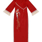 "Pomegranate" red cheongsam dress engagement Hanfu horse dress set