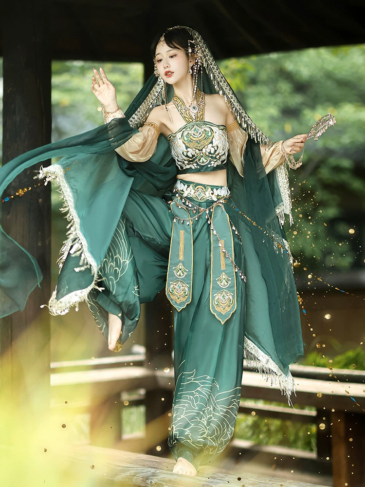 Discover green hanfu for women with elegant hanfu sleeves, intricate hanfu patterns, and layered designs. Perfect for princess hanfu dress, fairy hanfu dress, sexy hanfu, or hanfu cosplay. Pair with a hanfu skirt, hanfu coat, or dark green hanfu jacket. For men, shop modern hanfu male robes inspired by Tang Dynasty hanfu. Visit our hanfu shop for the best hanfu for sale.