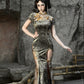 Spring Dragon Festival, Chinese national style disc buckle slim fish tail long slit cheongsam dress