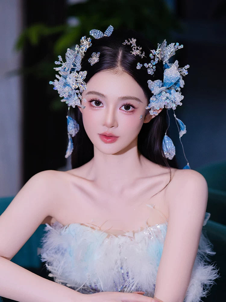 Mermaid Blue Hair Vine – Ocean-Inspired Gradient Bridal Hair Accessory