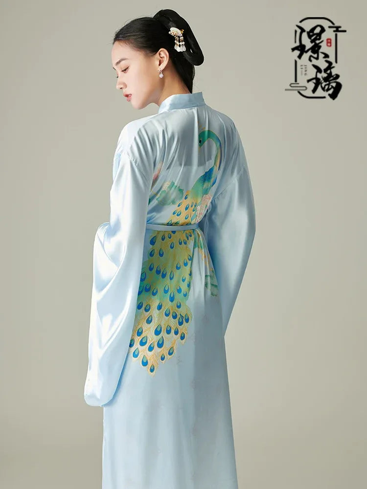 chinese typical dress New Chinese style high-end morning robe large size nightgown Hanfu wi sky blue / L