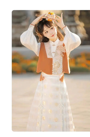 This orange modern hanfu with elegant hanfu sleeves and a chic hanfu jacket is perfect for hanfu women. Wear it as a princess hanfu dress, fairy hanfu dress, or casual hanfu. Inspired by Ming Dynasty hanfu, this modern hanfu dress pairs with a hanfu shirt for layering. Ideal for hanfu cosplay or as a winter hanfu, it’s available at our hanfu shop. Find the best modernised hanfu and orange hanfu styles for every occasion.