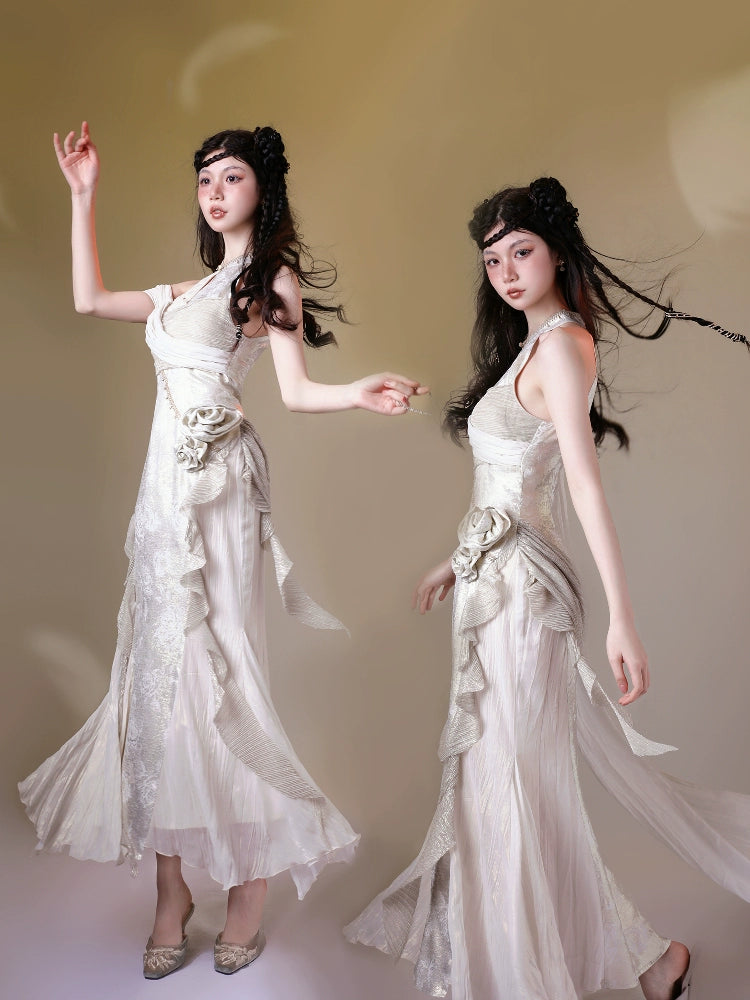 Aries Goldflow – Textured Satin Mermaid Qipao Dress from the Zodiac Collection