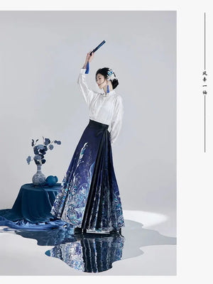 This blue modern hanfu features elegant hanfu sleeves, a stylish hanfu jacket, and timeless charm. Perfect as a princess hanfu dress, fairy hanfu dress, or casual hanfu, it suits every hanfu woman. Inspired by Ming Dynasty hanfu, this modern hanfu dress pairs beautifully with a hanfu shirt for a layered look. Ideal for hanfu cosplay or as a cozy winter hanfu, it’s available at our trusted hanfu shop. Wondering where to buy hanfu? Find the best modernised hanfu and blue hanfu designs here.