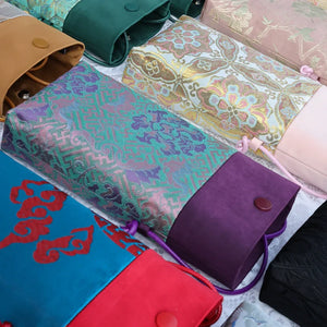 Floral Motif Bag | Color-Block Canvas Crossbody with Beaded Strap - Yandan_Hanfu