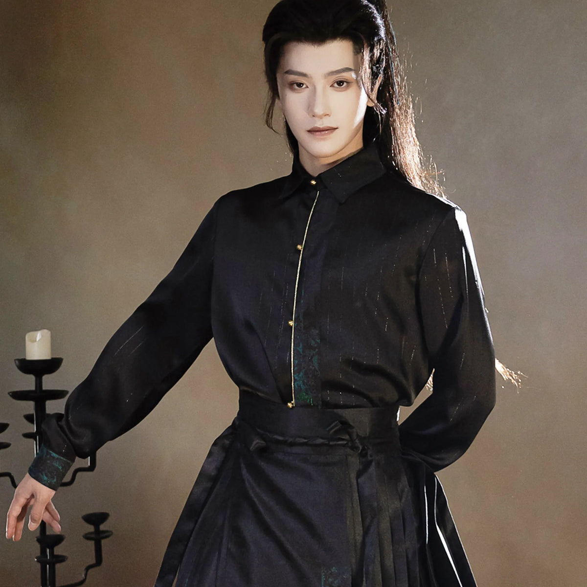 Black long-sleeve shirt only, front view