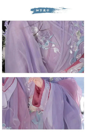 Close-up of floral embroidery on purple Hanfu