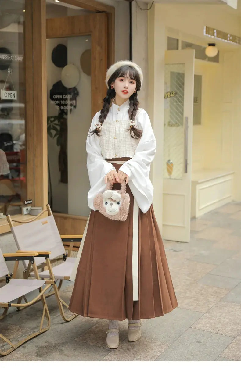 This brown modern hanfu blends tradition and style with hanfu sleeves, a chic hanfu jacket, and elegant hanfu patterns. Perfect as a princess hanfu dress, fairy hanfu dress, or casual hanfu, it’s ideal for hanfu cosplay or everyday wear. Inspired by Ming Dynasty hanfu, this modern hanfu dress suits hanfu women for any occasion. Looking for winter hanfu or wondering where to buy hanfu? Visit our hanfu shop for the best green hanfu and modernised hanfu designs.