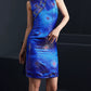 Jacquard button retro royal blue short cheongsam sleeveless skirt