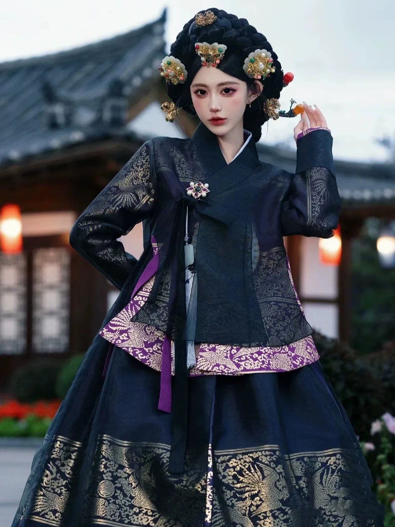 ChiWuKorean traditional court dress Black ancient dress dance dress Clothing (free skirt support) / one size fits all ChiWuKorean traditional court dress Black ancient dress dance dress Clothing (free skirt support) / one size fits all