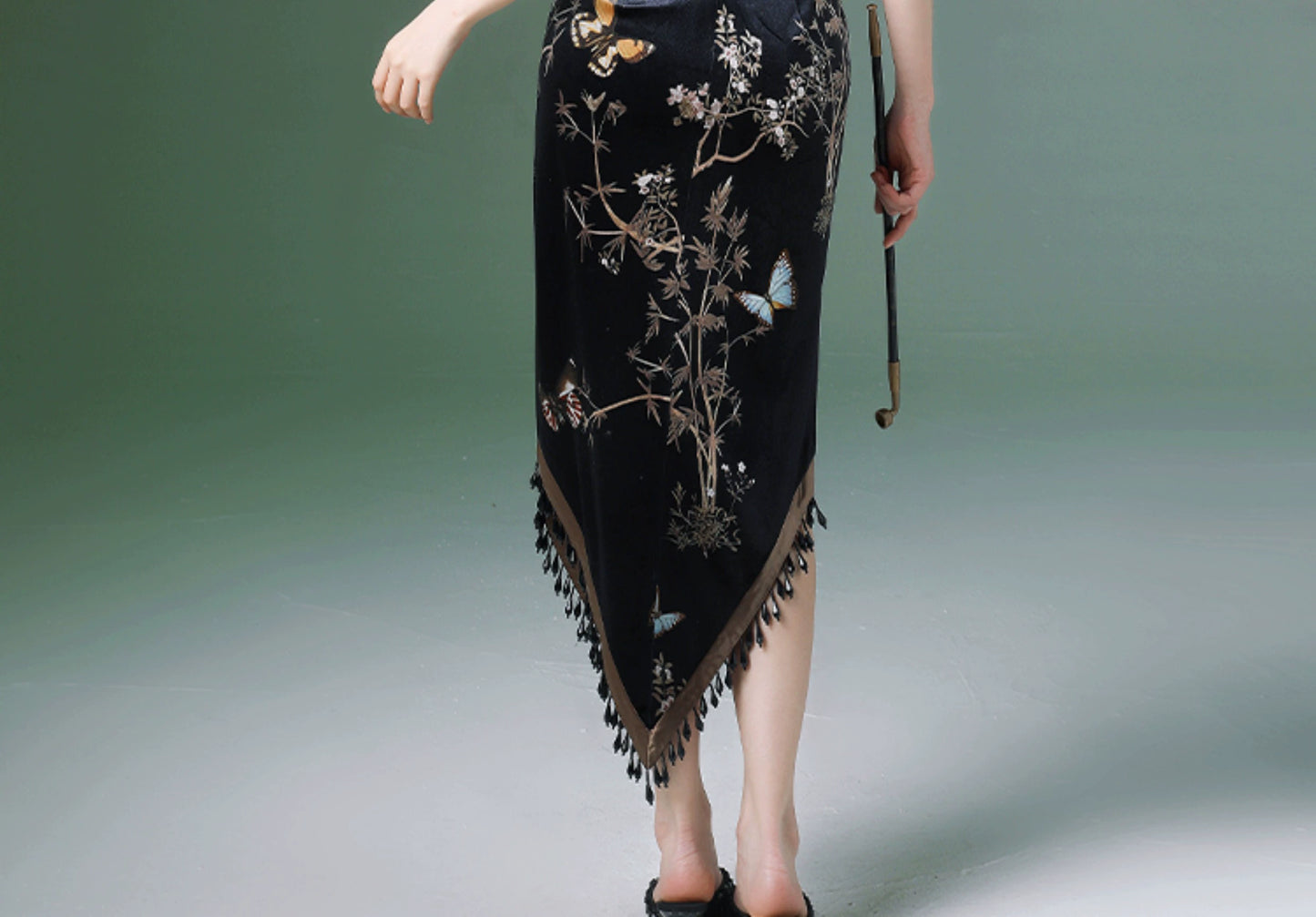 Incense two-piece set | Chinese summer thin velvet neck coat summer Cheongsam Dress