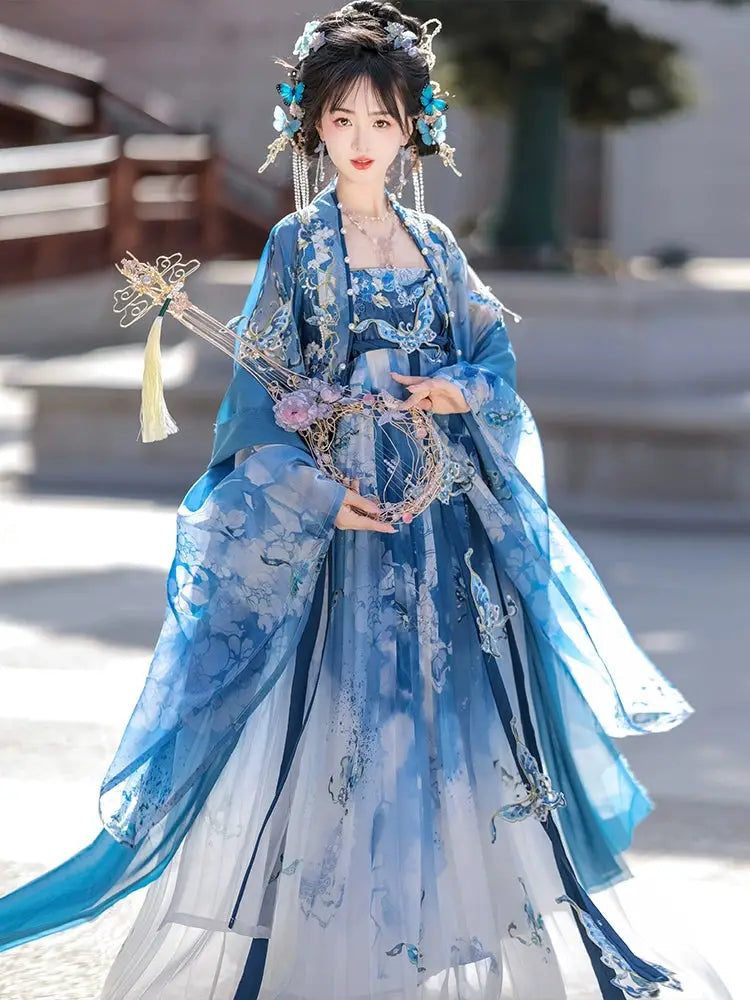 This blue hanfu for women features elegant hanfu sleeves, intricate hanfu patterns, and layered designs. Perfect as a princess hanfu dress, fairy hanfu dress, or sexy hanfu, it’s inspired by Tang Dynasty hanfu and ideal for hanfu cosplay or hanfu dance styles. Shop plus size hanfu, hanfu skirts, and more at our trusted hanfu shop. Wondering where to buy hanfu? Explore hanfu for sale from top Chinese clothing brands and the best Chinese designer clothing websites at our Chinese clothing store online.