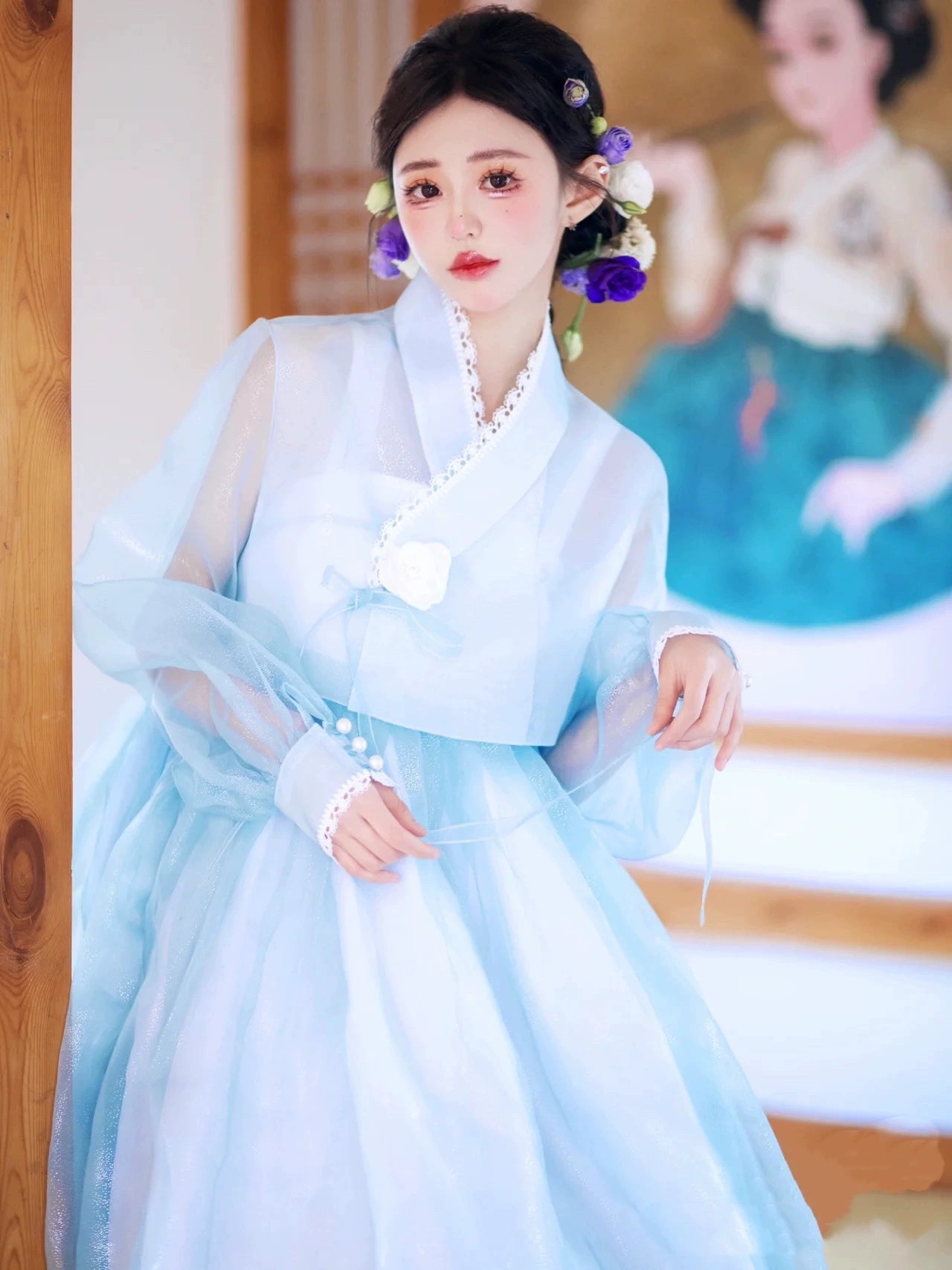 Blue Hanbok Korean Dress Women's Court Dress