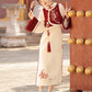 autumn and winter lolita spring dawn Chinese style short vest new year red robe long sleeve op cheongsam dress