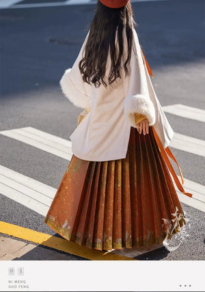 Orange modern hanfu dress for women, inspired by traditional Song Dynasty style and crafted from luxurious silk. This versatile hanfu includes a coordinating coat or jacket, making it ideal for winter wear, Chinese New Year celebrations, or casual outings. Suitable for events such as graduations and cosplay, this hanfu blends classic Chinese elegance with contemporary fashion, perfect for anyone looking for where to buy hanfu or shop authentic hanfu for sale. Available at our online hanfu shop, offering opt