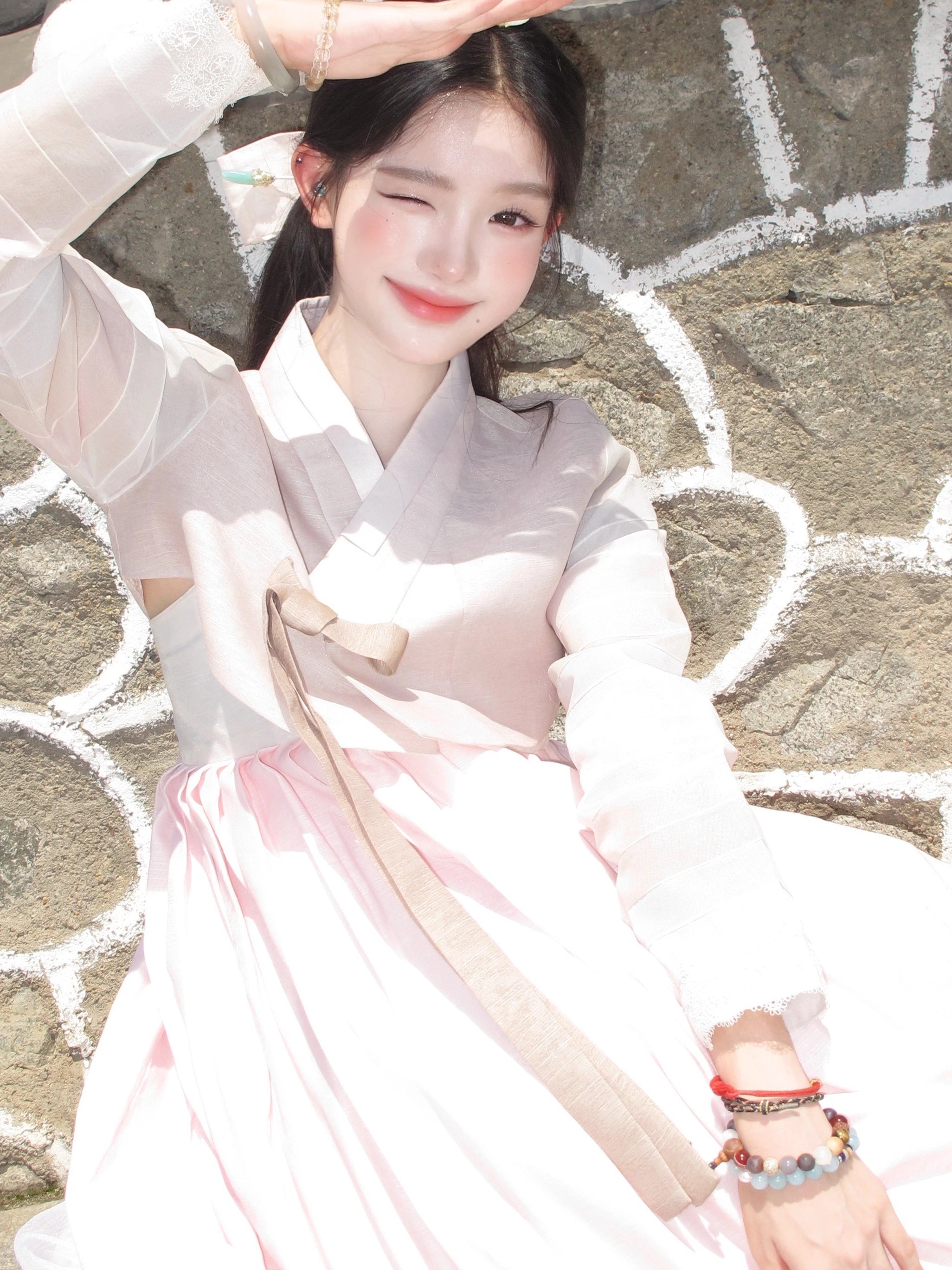 One size fits most pink grey hanbok traditional korean dress