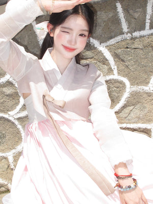 One size fits most pink grey hanbok traditional korean dress