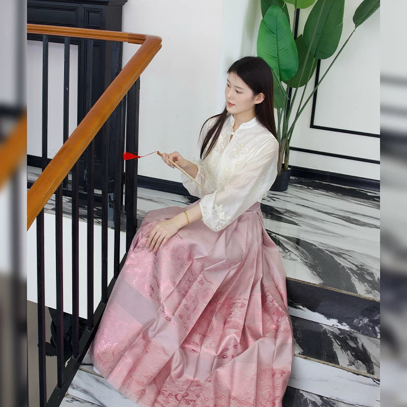 Original flowering embroidery shirt zuiyuduo new chinese stand up collar daily versatile summer thin top