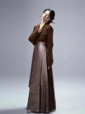 Original ming hanfu song jin dark pattern jacquard plane sleeve imitation makeup flower horse dress women suit front view