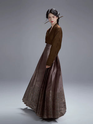  Original ming hanfu traditional women suit song jin dark pattern jacquard plane sleeve imitation floral horse skirt back view