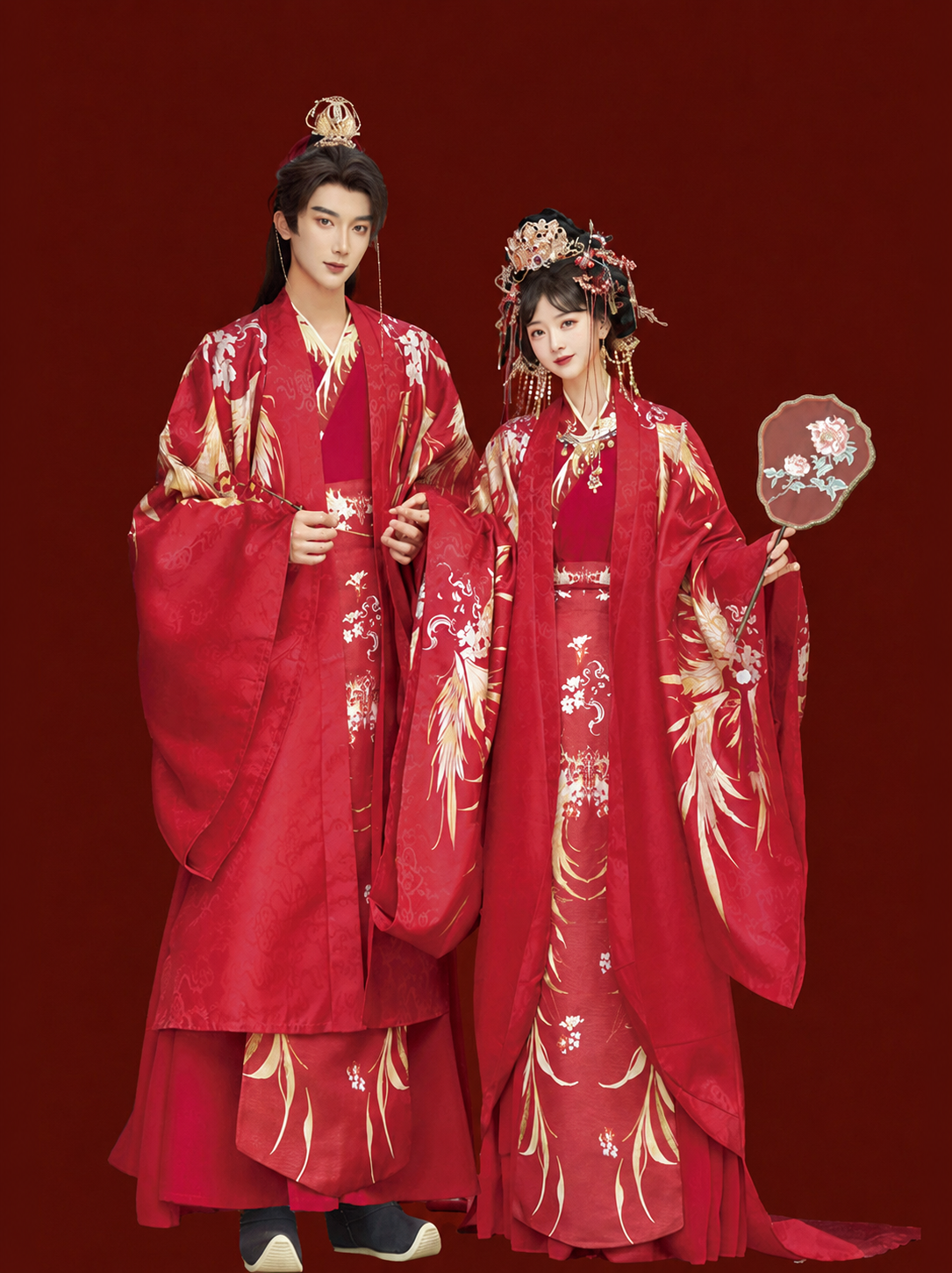 Original song dynasty atmospheric wedding set trailing large sleeved shirt toasting wedding clothes for men and women fabric detail