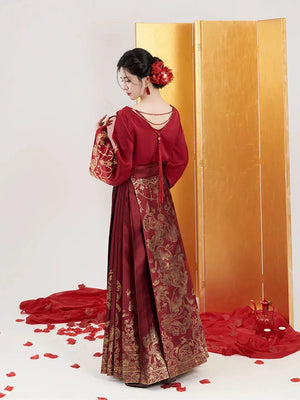 Perfect harmony new chinese mamian skirt wedding dress bridal hanfu for engagement and reception for bride back view