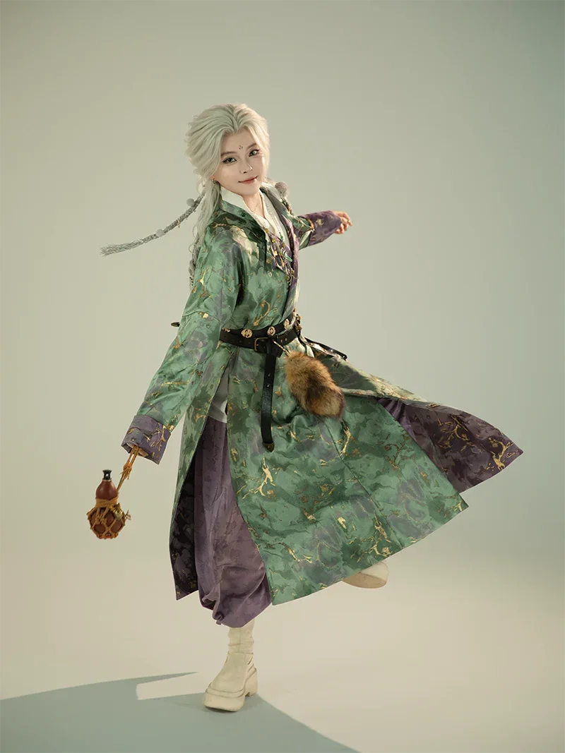 Perilla leaf reversible hanfu robe tang style unisex round collar design for all genders back view