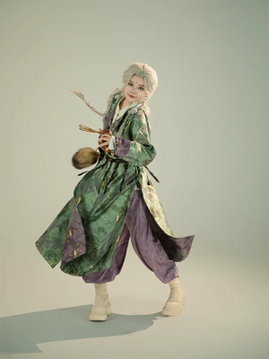 Perilla leaf unisex reversible robe tang style hanfu with round collar for versatile wear fabric and reversible detail