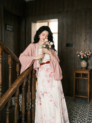 Ping anshun li xiaolu shuiming hanfu daily improvement yarn horse skirt summer printed bird watercolor skirt for women front view

