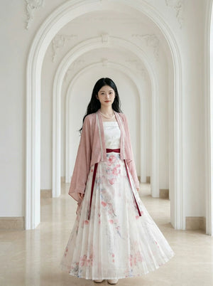 Ping anshun li xiaolu summer hanfu skirt daily improvement yarn horse skirt featuring printed bird watercolor design back view