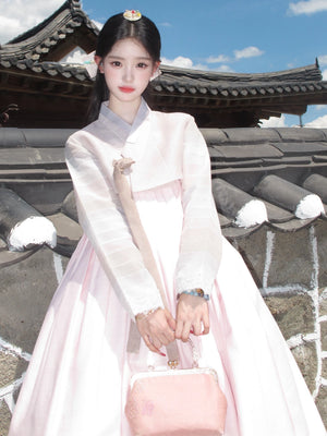 Pink grey traditional hanbok korean dress one size fits most