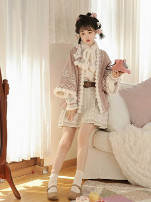 Pink new chinese hanfu inspired outfit modern top and midi skirt set for autumn winter daily wear back view