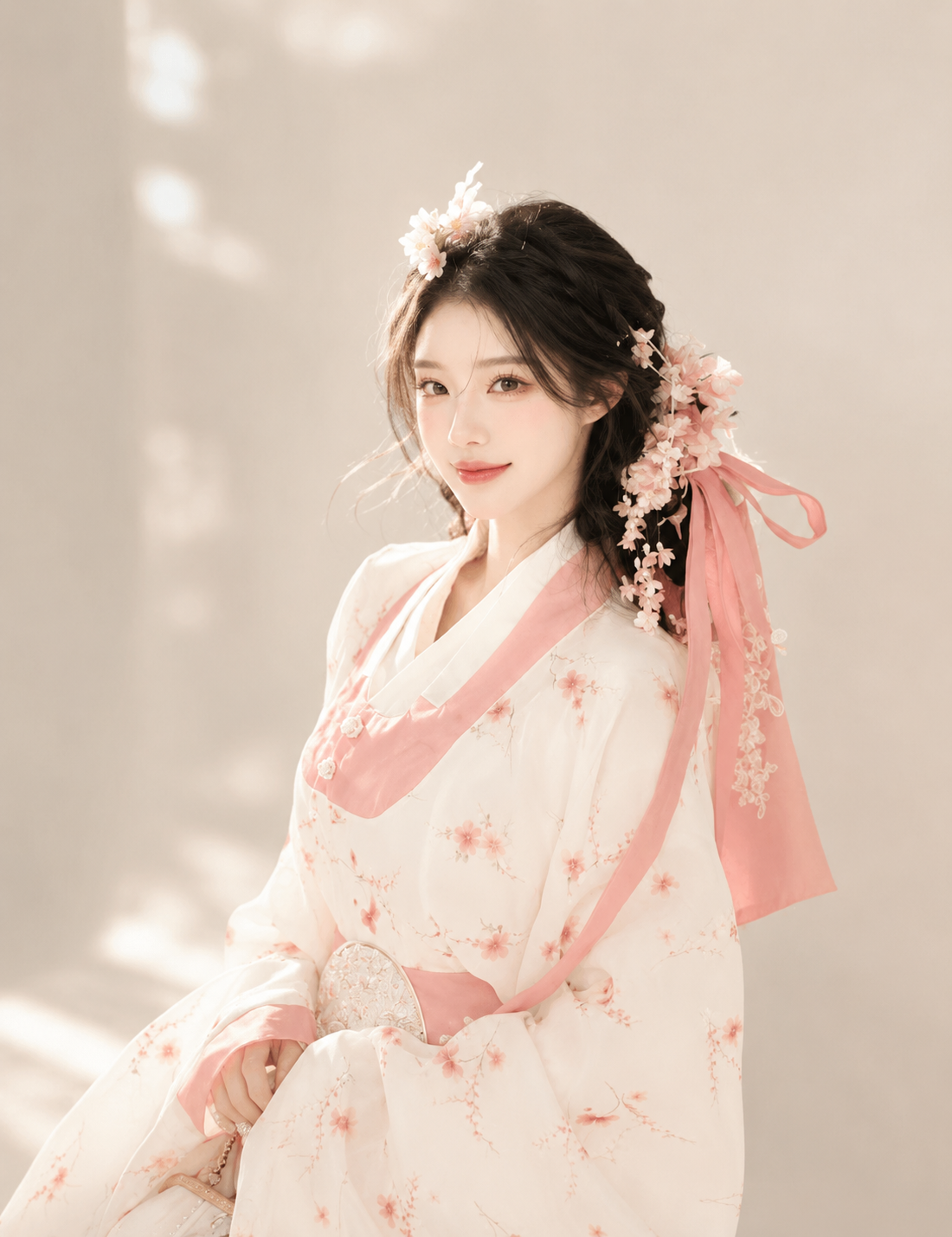 Pink Princess Flowing Wide Sleeve Hanbok | Korean Court Style Dress for Women

