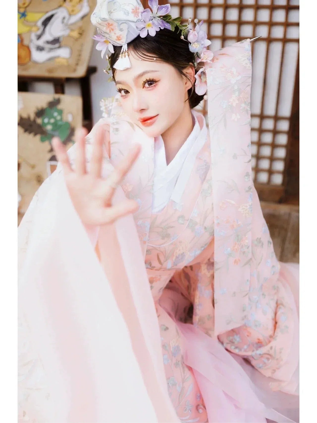 Pink princess luxury hanbok wedding outfit for photoshoots dance and stage performances