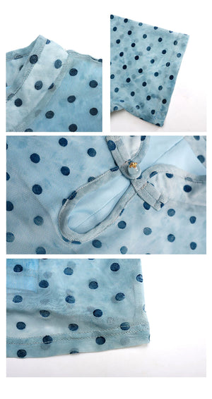 Polka dot improved long cheongsam glutinous rice danqing dian new chinese style water drop collar waist skirt