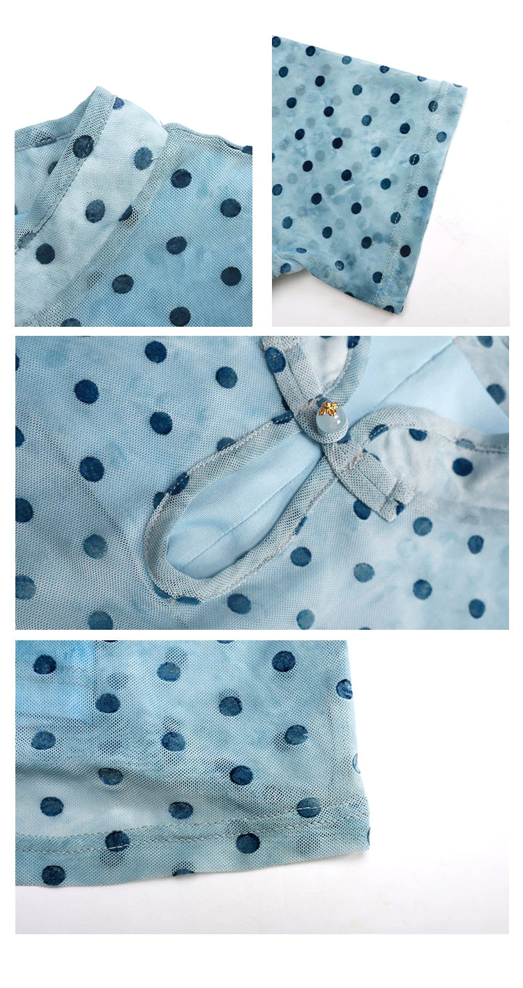 Polka dot improved long cheongsam glutinous rice danqing dian new chinese style water drop collar waist skirt
