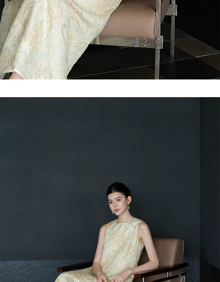  Premium mulberry silk improved cheongsam new chinese style floral print a line pendulum dress full length view