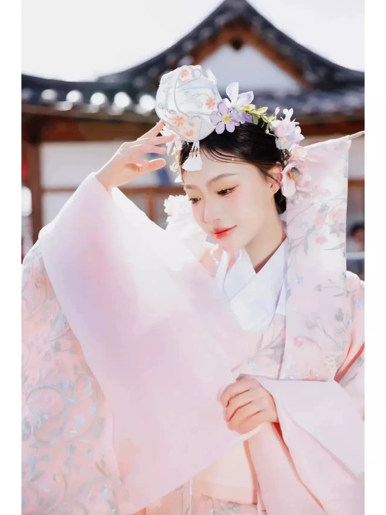  Princess pink hanbok dress luxury wedding outfit for photoshoots dance and stage