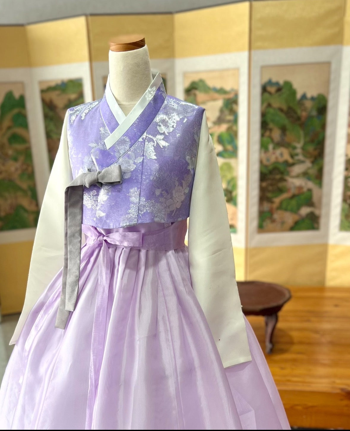 Purple traditional korean hanbok embroidered dress for weddings festivals and photoshoots