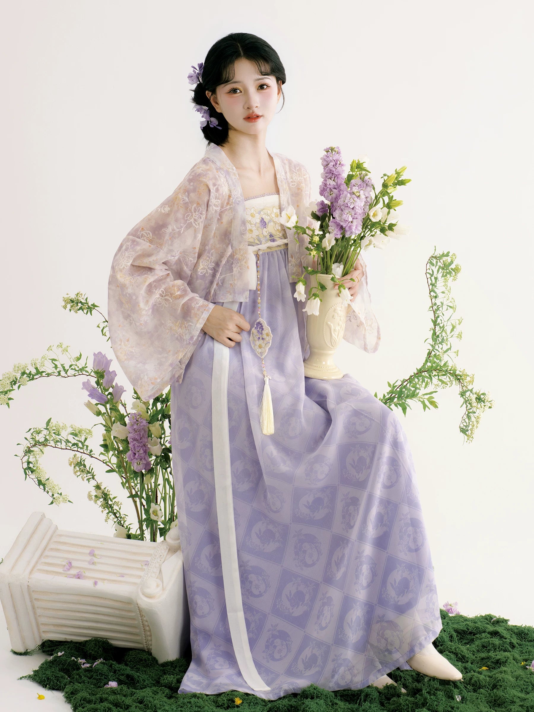 Rain dream smoked clothes daily hanfu famen temple cloak and chest length skirt for spring summer women outfit fabric detail