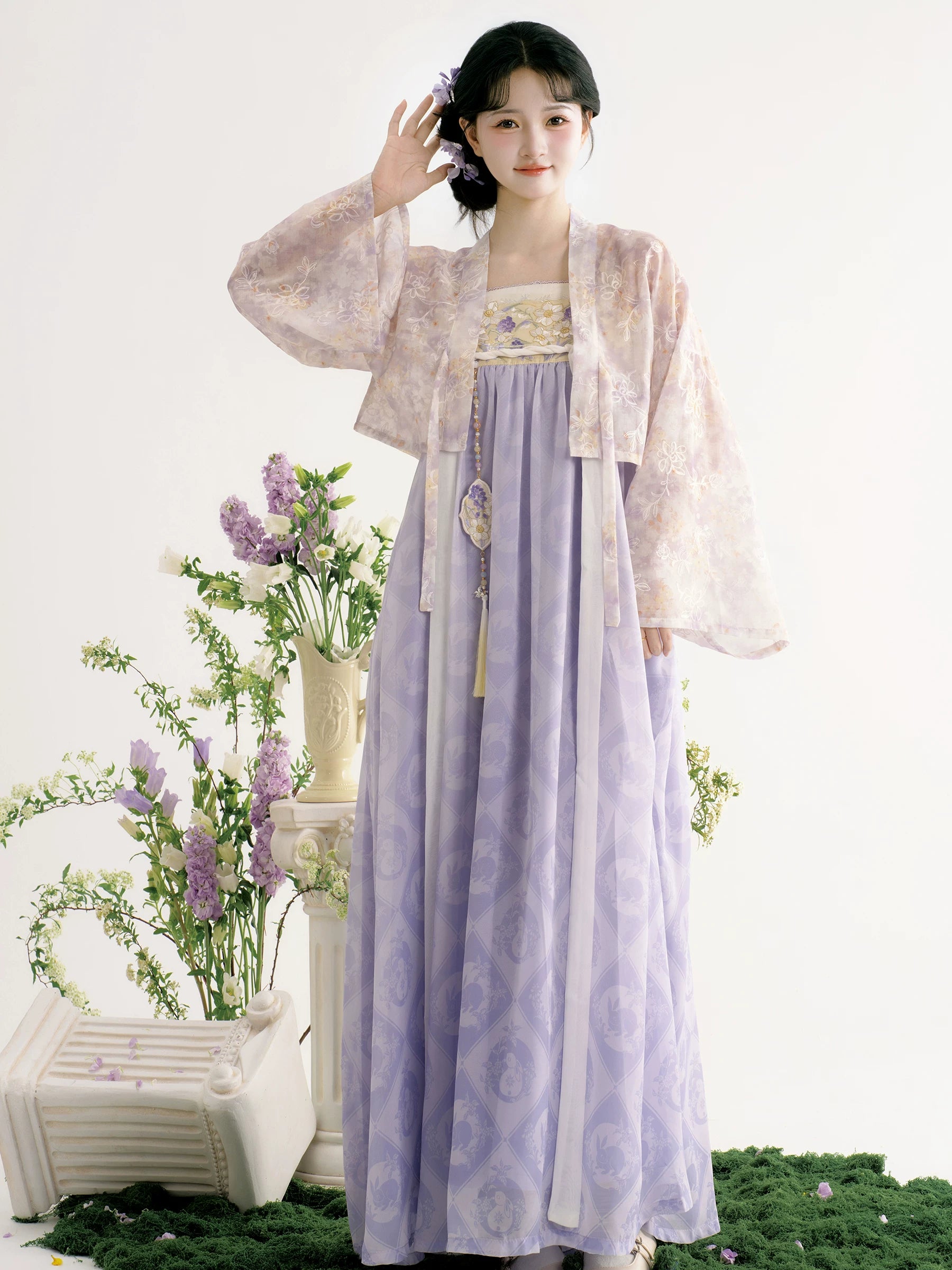 Rain dream smoked clothes new hanfu women famen temple cloak improved chest length skirt daily spring and summer clothing for women front view