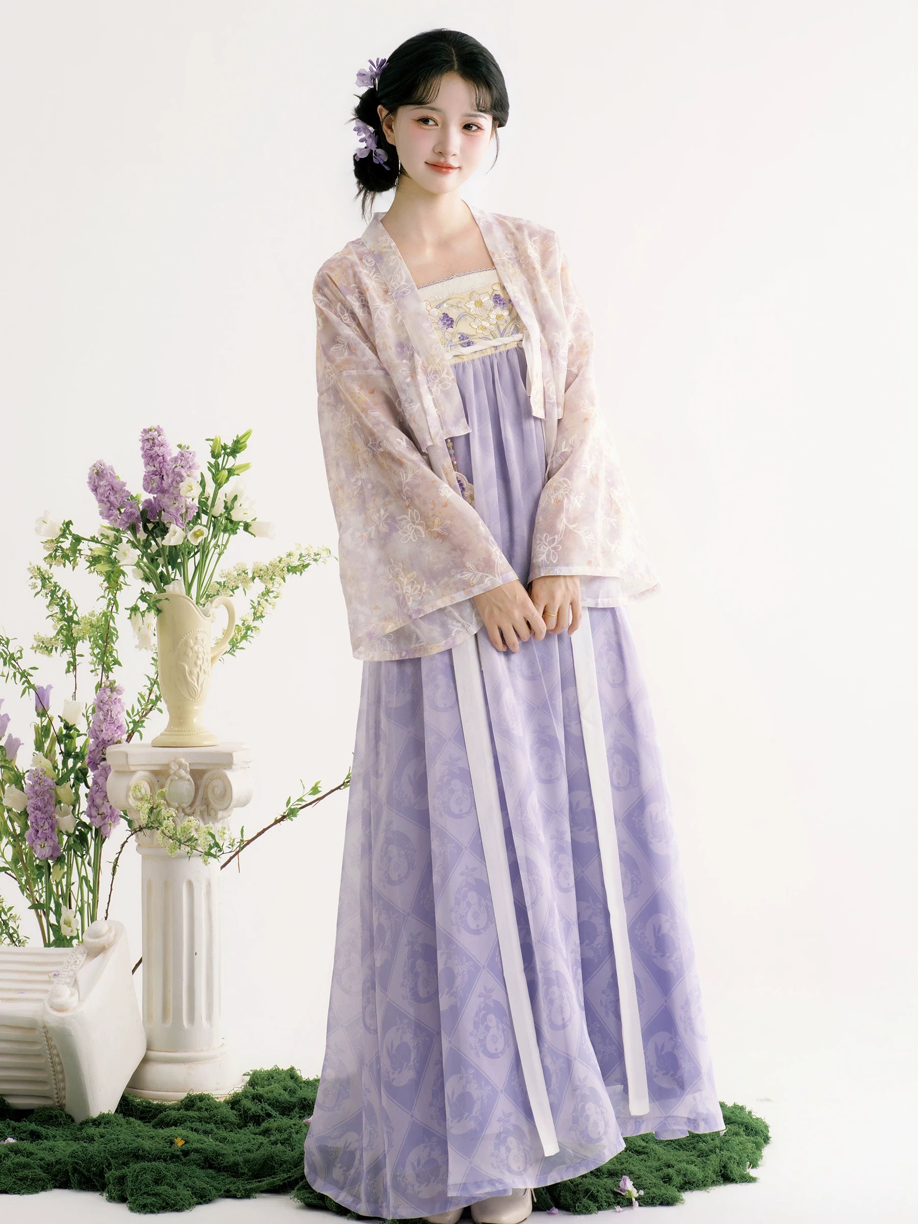 Rain dream smoked clothes new style hanfu famen temple inspired cloak and chest length skirt for spring summer women back view