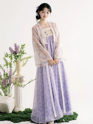 Rain dream smoked clothes new style hanfu famen temple inspired cloak and chest length skirt for spring summer women back view
