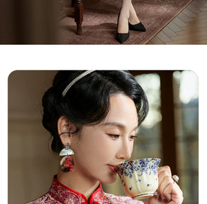 Red Lace Cheongsam | Short Sleeve Slim Maxi Dress with Mandarin Collar Vintage Elegant Style Qipao for Women

