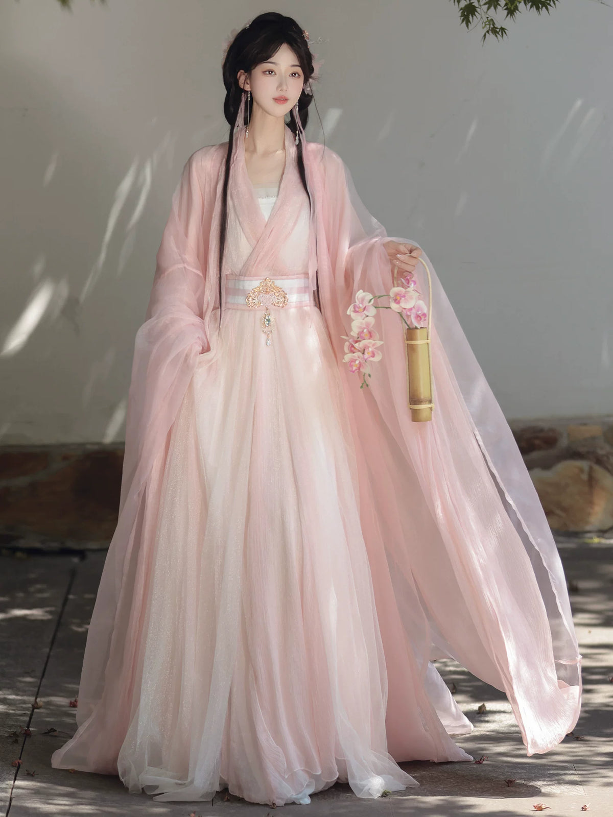Lower Robe Rolling Moon Wei Jin Style Hanfu Set | Wide-Sleeve Shirt & Lower Skirt ...