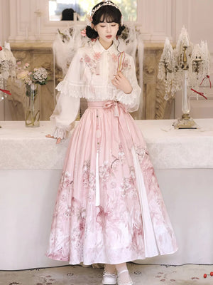 Sakura Rain improved hanfu outfit featuring modern chinese style top skirt and coordinating shawl