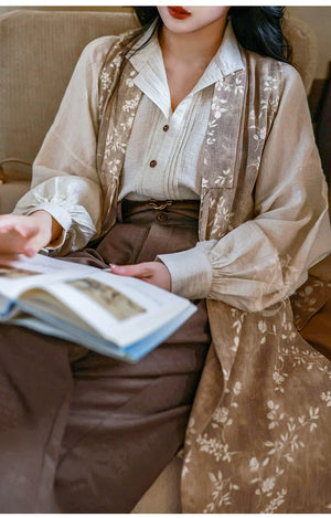 Seventy two haze south france inspired set new chinese blouse and high waisted trousers for women fabric detail