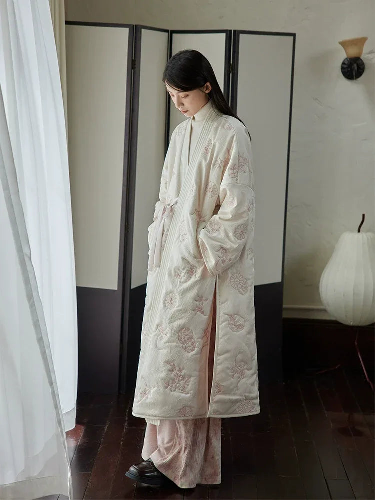 Snowseeker tang song hanfu set long robe and pants elegant winter new chinese outfit for women back view